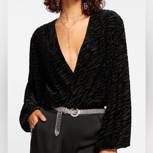 NWT Ramy Brook Cassidy Long Sleeve Black Zebra Burnout Top Blouse XS Whimsygoth‎
